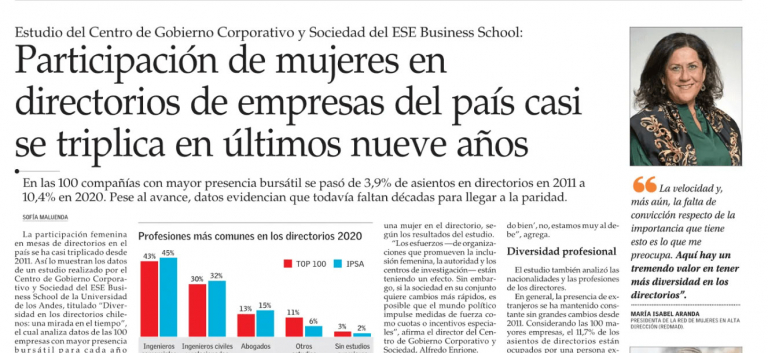 María Isabel Aranda en El Mercurio: «Hay un tremendo valor en tener más diversidad en los directorios»