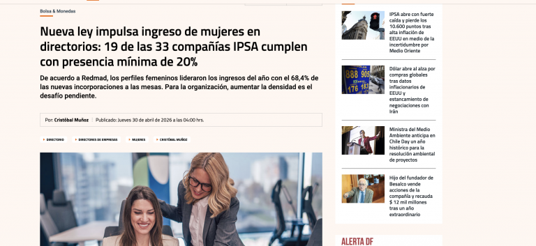 Nueva ley impulsa ingreso de mujeres en directorios: 19 de las 33 compañías IPSA cumplen con presencia mínima de 20%